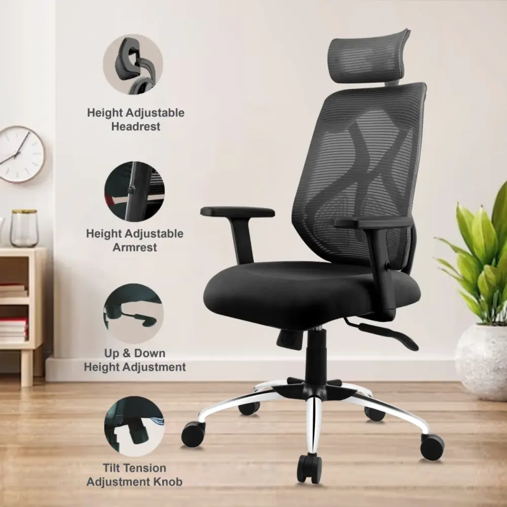 Ergofit BIS Certified Ergonomic Office Chair for Home & Work | Adjustable Headrest